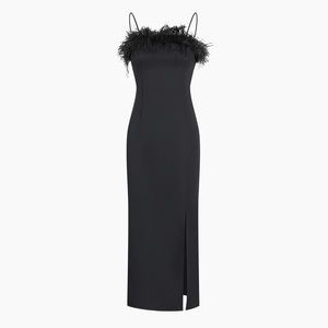 COMMENSE black dress with feather detail